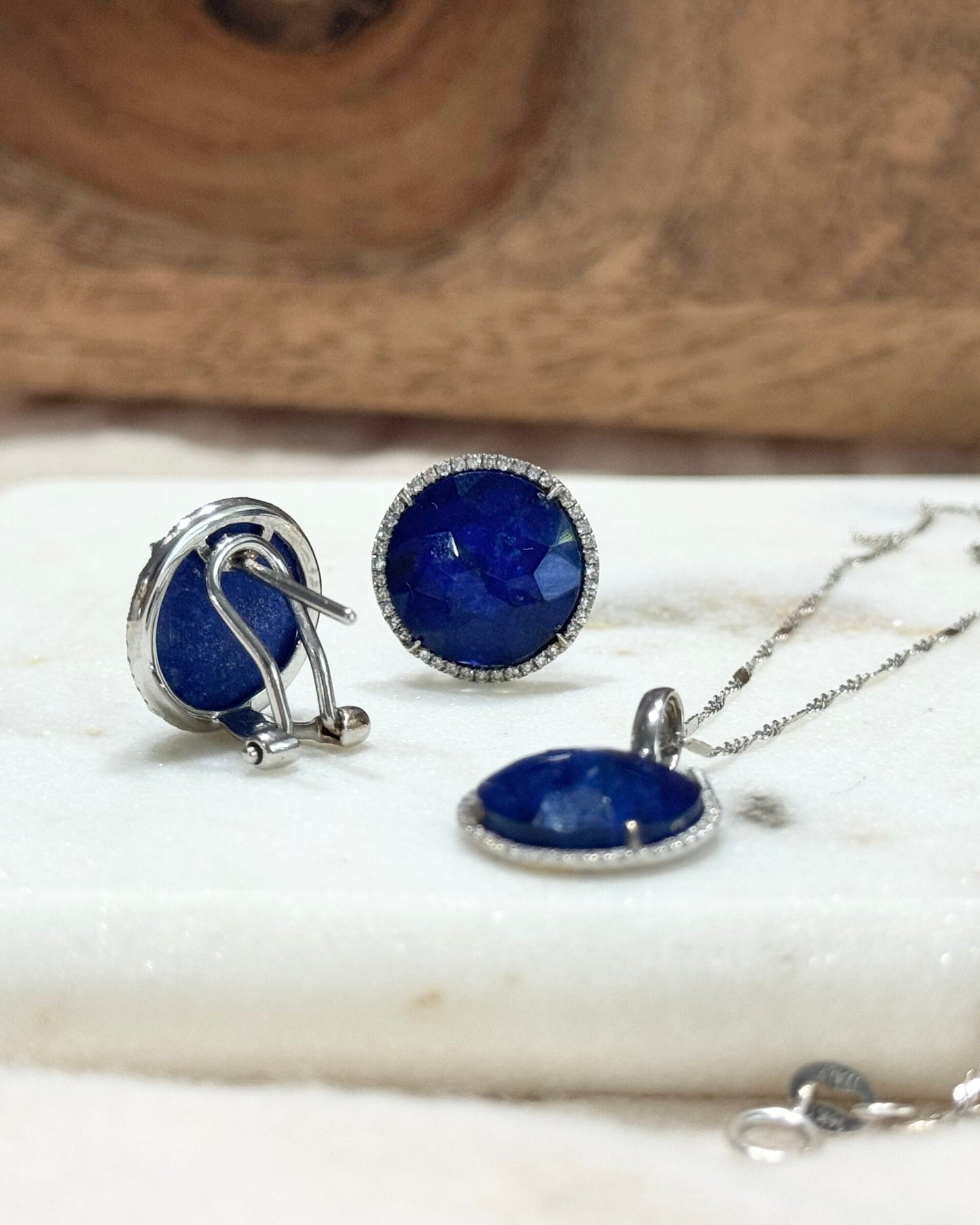 14K Gold Lapis Lazuli & Diamond Set