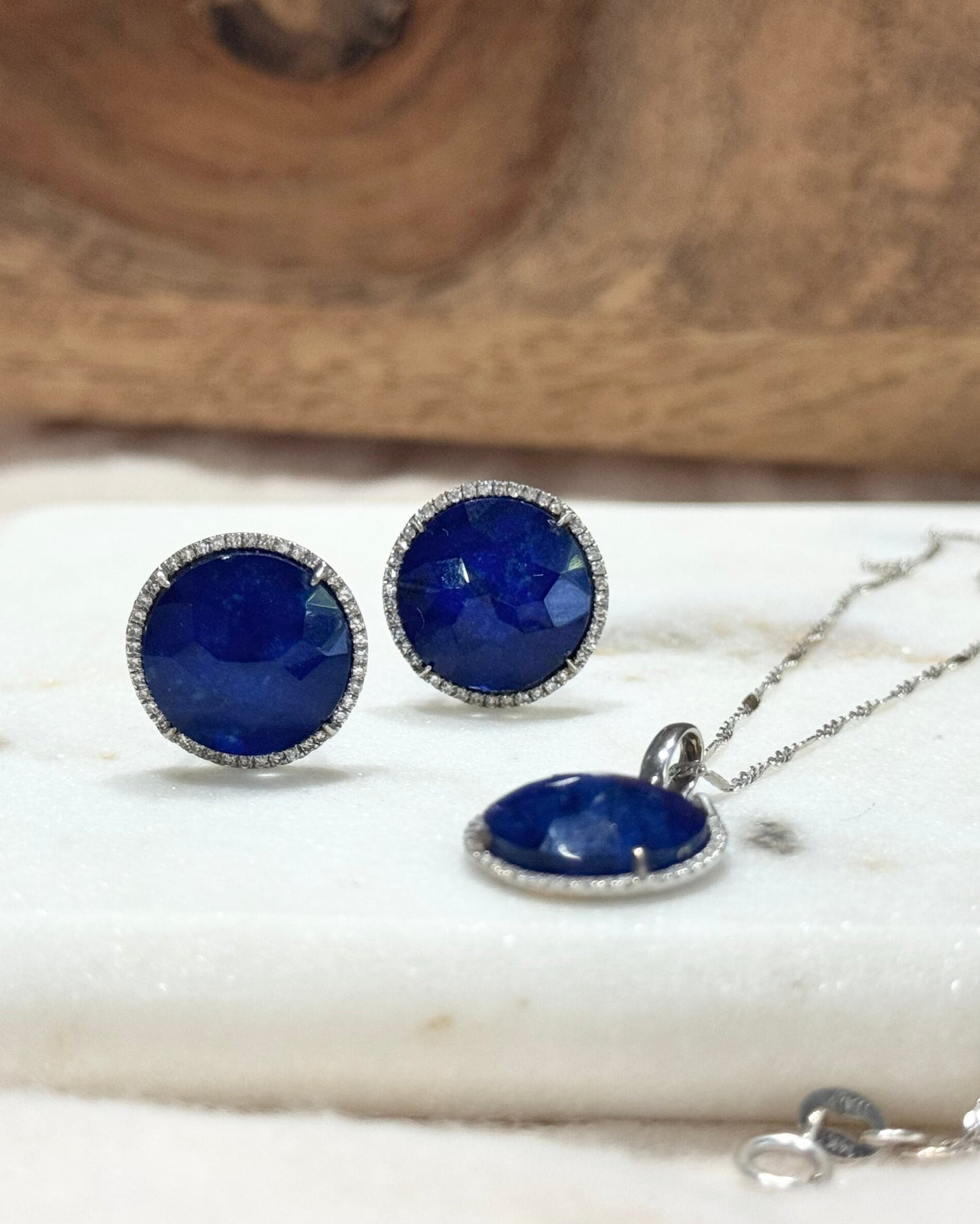 14K Gold Lapis Lazuli & Diamond Set