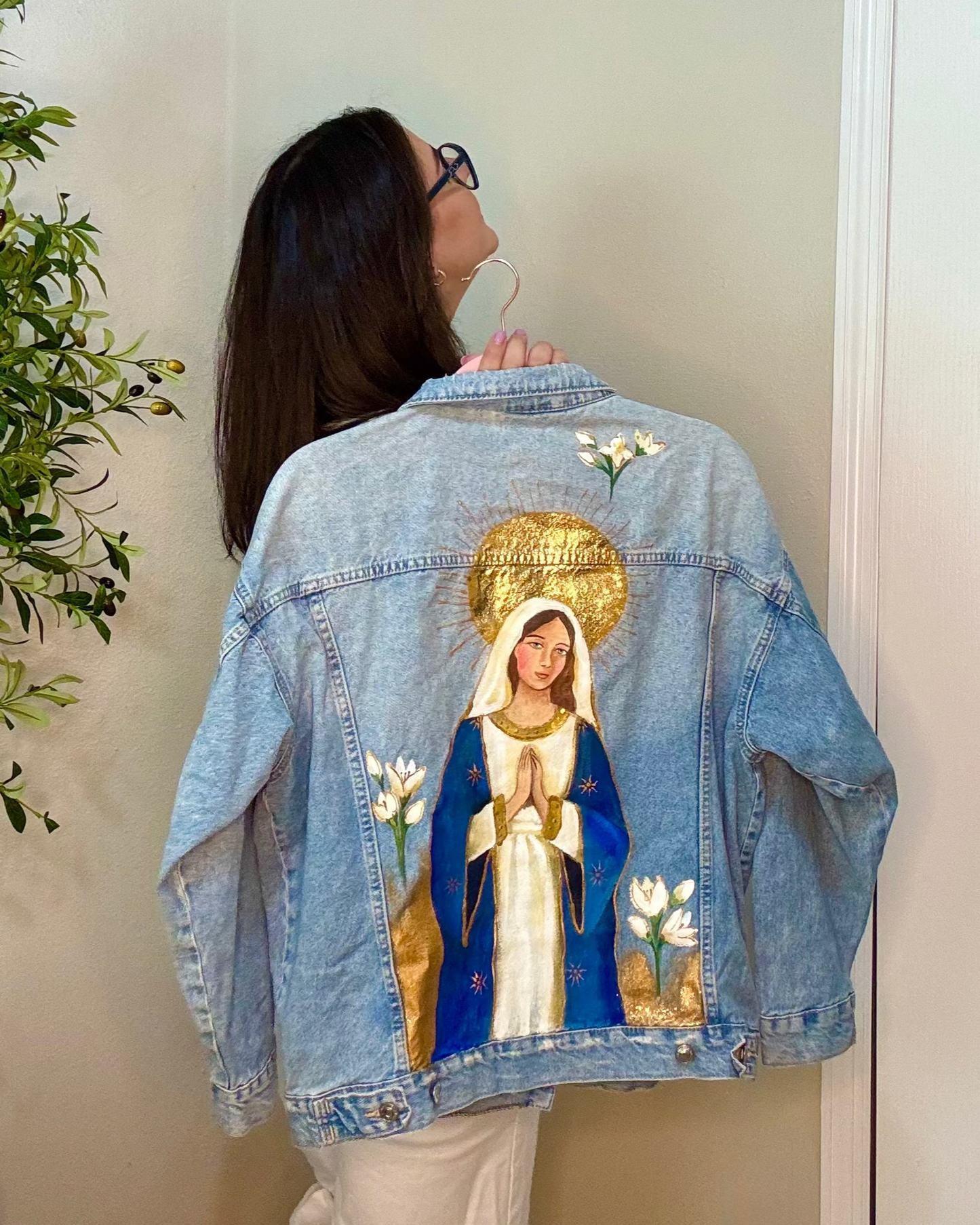 Sacred Light — Denim Jacket — Hand Painted