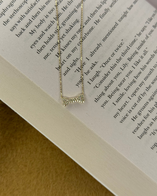 Diamond Bone Charm Necklace – 14k Gold