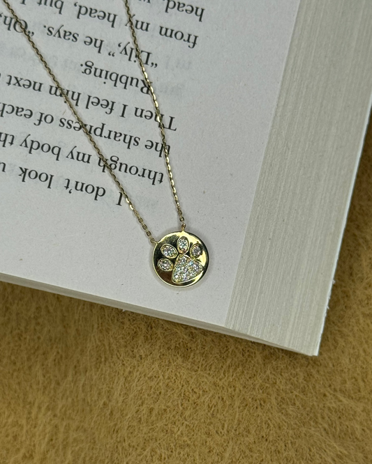 Paw Print Medallion Necklace – 14k Gold