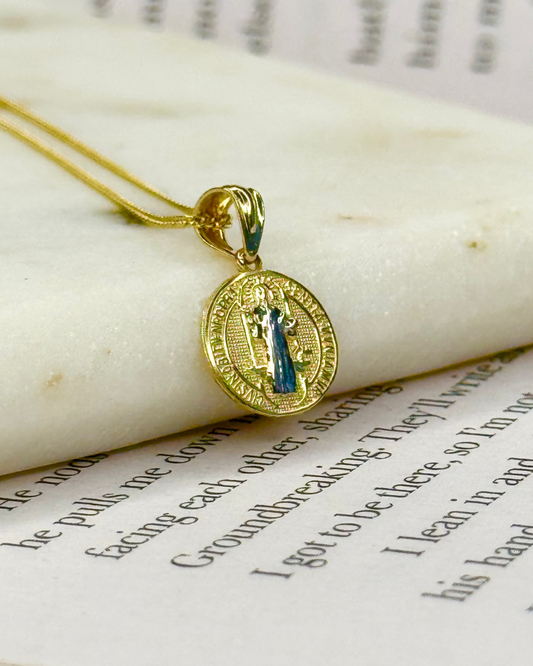 Saint Benedict Small Medallion — 14k Yellow & White Gold