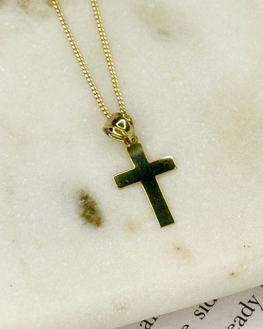 Classic Cross Chain · Small Flat Pendant — 14k Gold