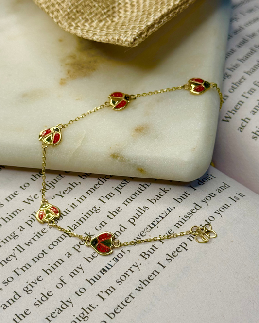 Ladybug Charm Bracelet  — 14k Gold