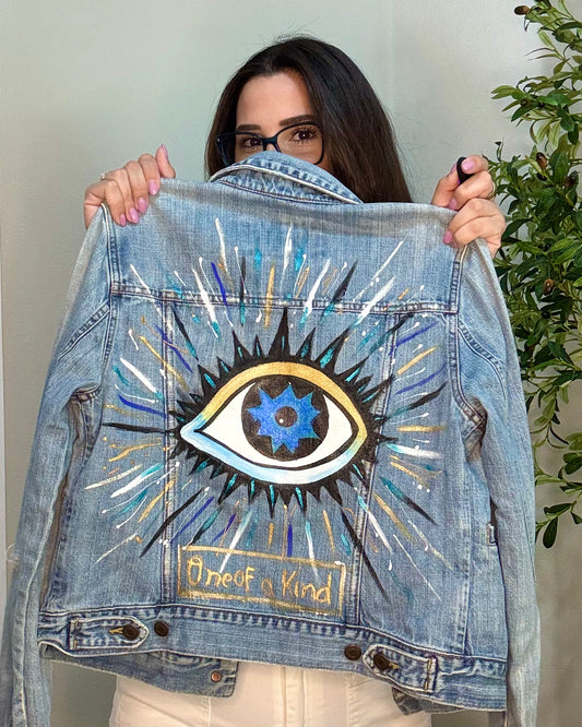 Blue Gaze — Denim Jacket — Hand Painted